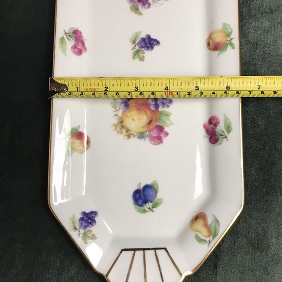 Lourlioux Le Faune Porcelain Serving Dish Long Rectangle Fruits Golden Trim - Picture 4 of 16